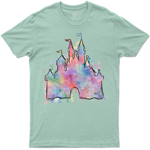 Disney World Castle Short Sleeve Crew Neck T-Shirt Mint Green XL - Picture 1 of 5